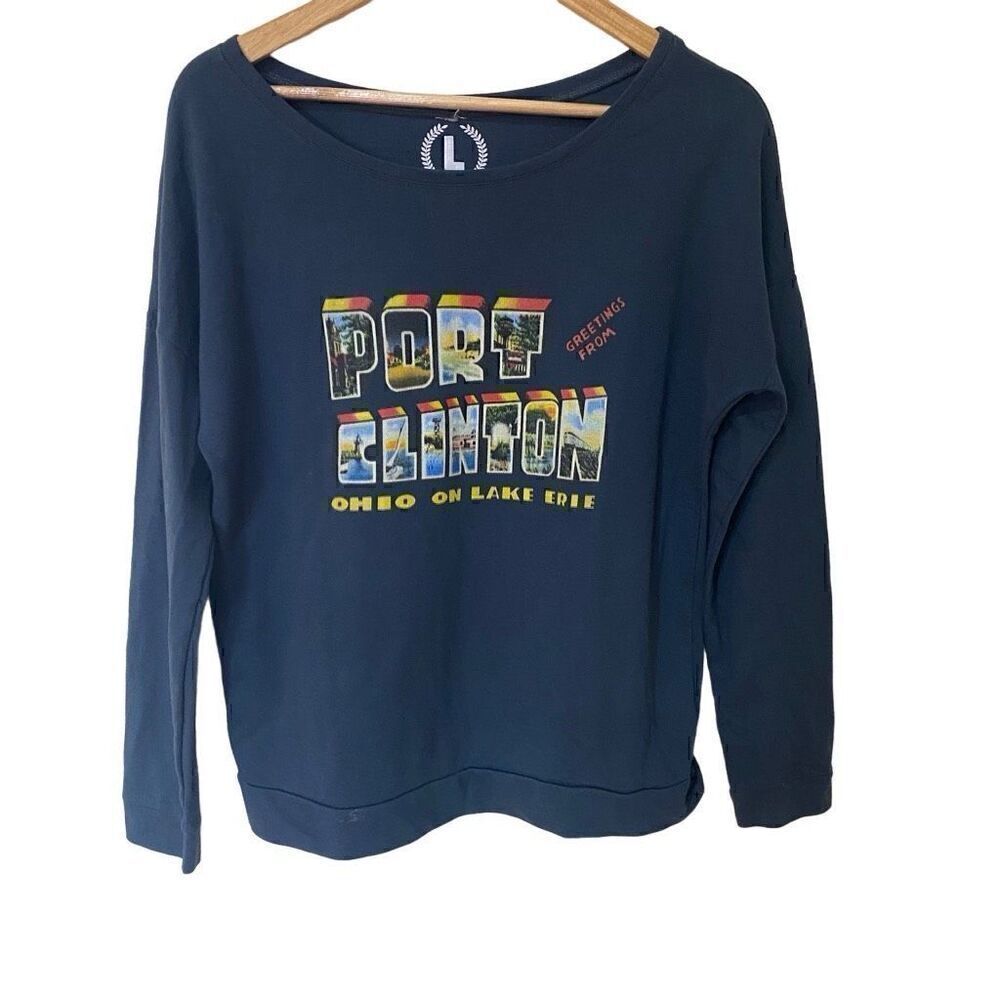 Teepublic large off shoulder blue sweatshirt port Clinton